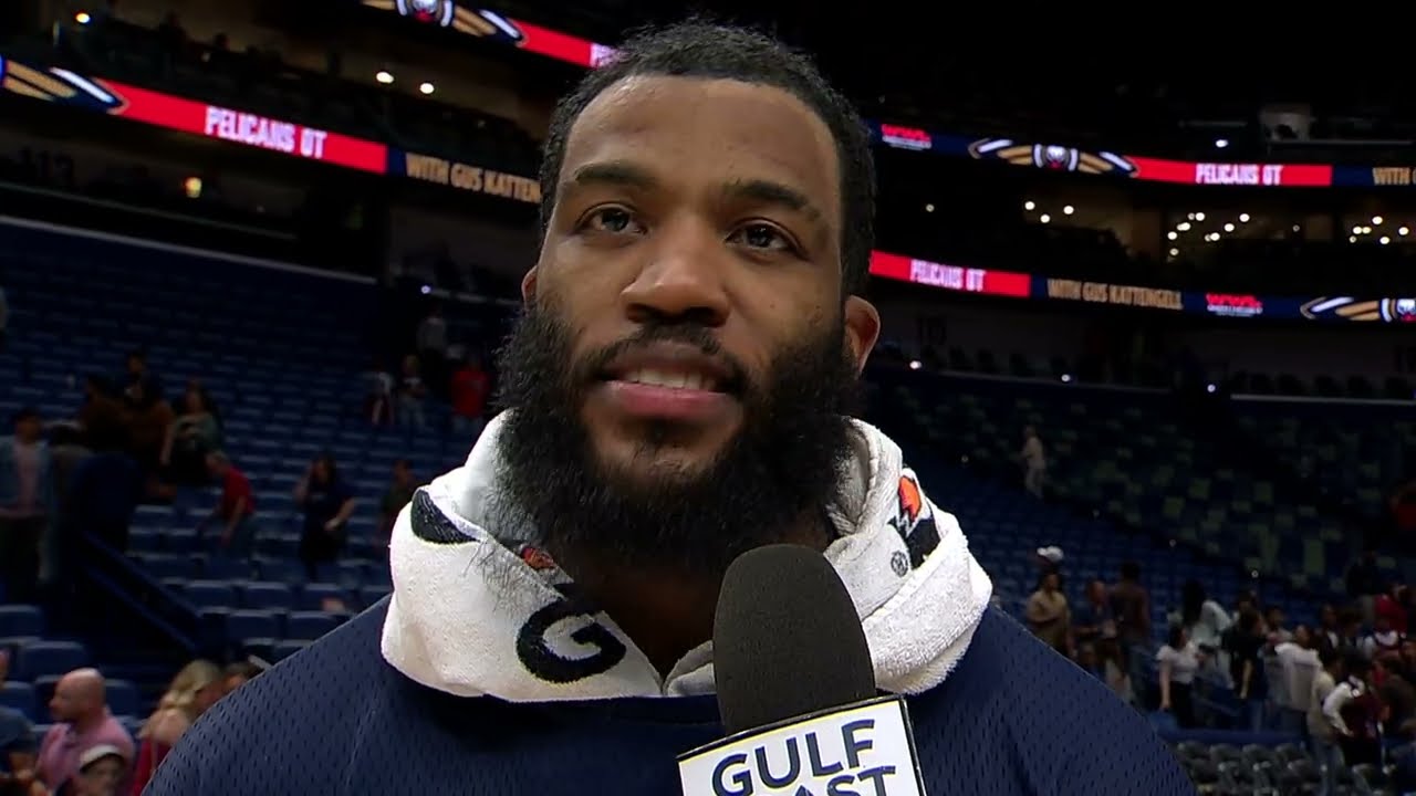 Saddiq Bey on-court interview after Pelicans win vs. Wizards 10/16/2026 background