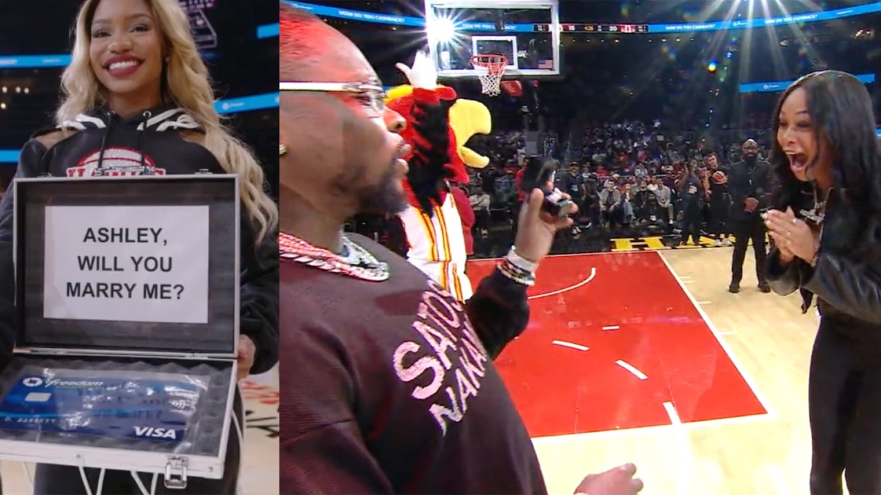 Surprise Proposal 💍 Hawks fan misses every free throw but still wins her heart 😍